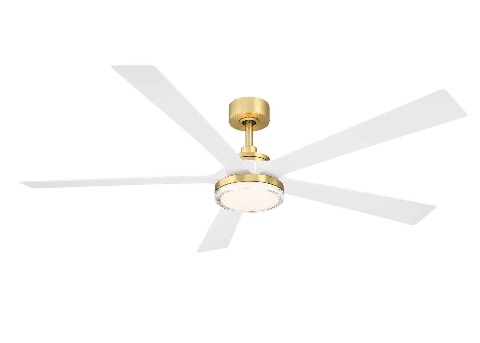 Fanimation TorchAire 64-inch nursery ceiling fan, Brushed Satin Brass / Matte White Blades, warm uplight