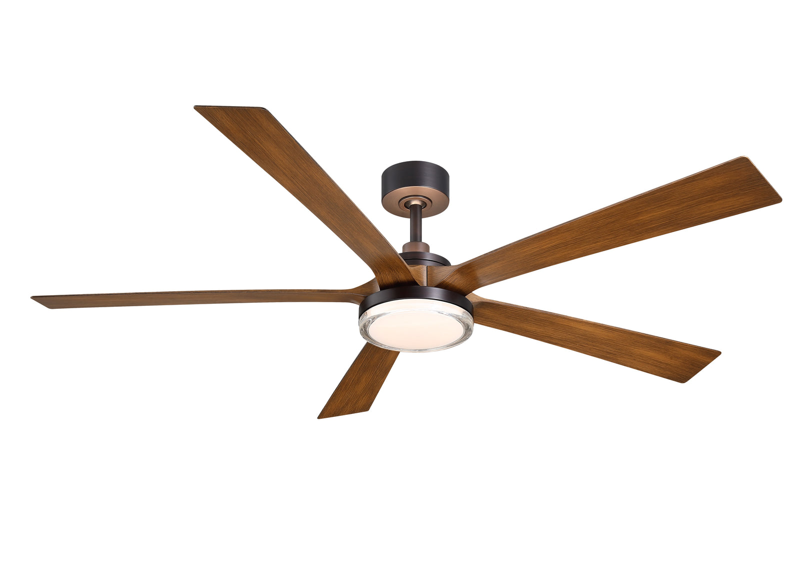Fanimation TorchAire 64-inch nursery ceiling fan, Dark Bronze / Koa Blades, warm uplight
