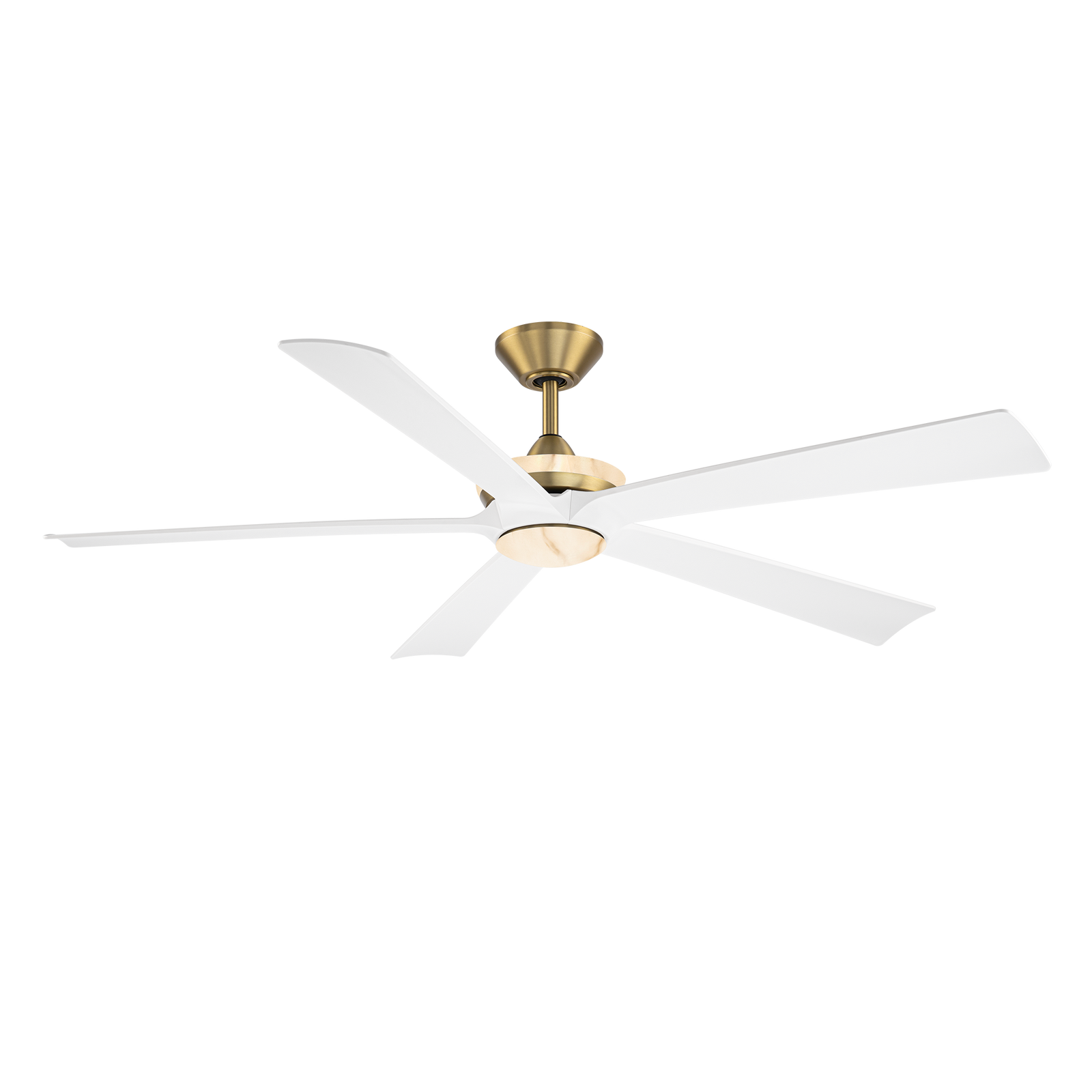 Modern Forms Crown ceiling fan — Soft Brass / Matte White blades