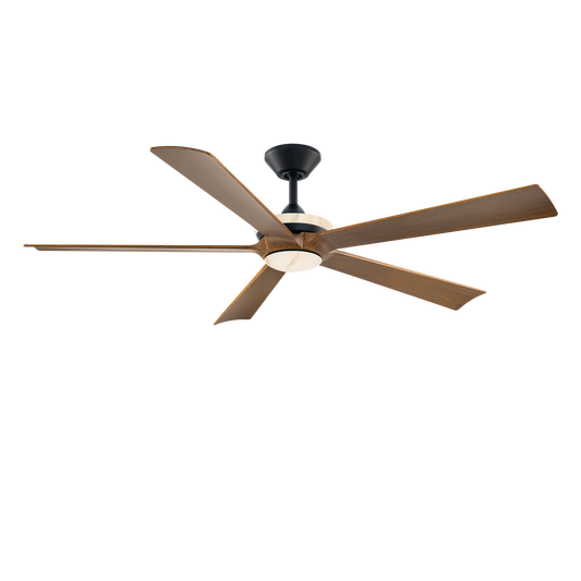 Modern Forms Crown ceiling fan — Matte Black / Distressed Koa blades