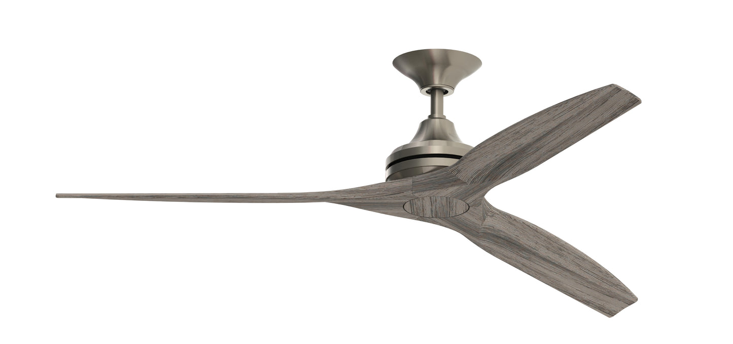 Spitfire — Brushed Nickel motor · Weathered Wood blades